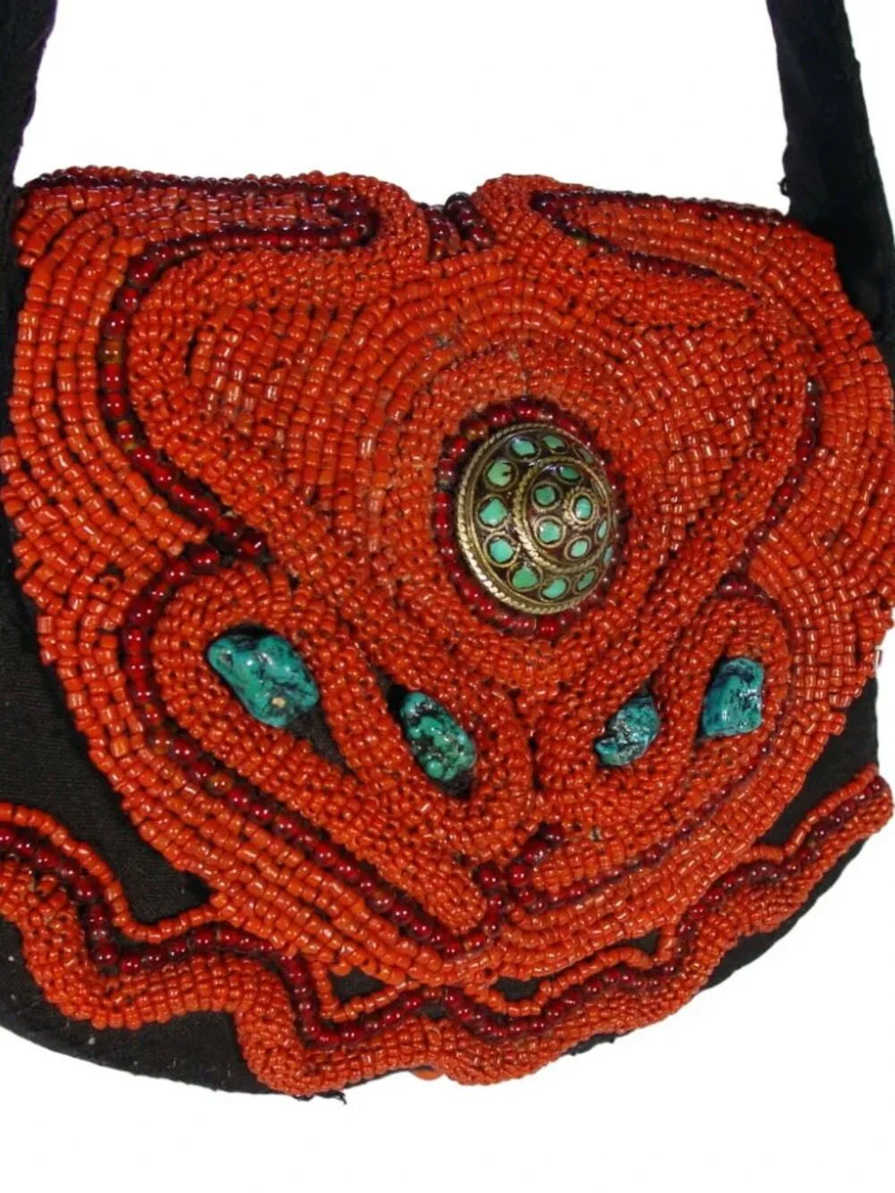 TURQUOISE and CORAL Vintage Handmade Beaded Crossbody Bag - OOAK - Picture 4 of 10